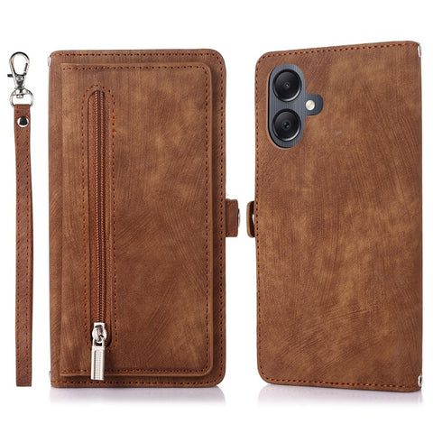 For Samsung Galaxy  A06 4G / 5G Case Zipper Pocket 9 Card Slots PU Leather Phone Cover with Wrist Strap
