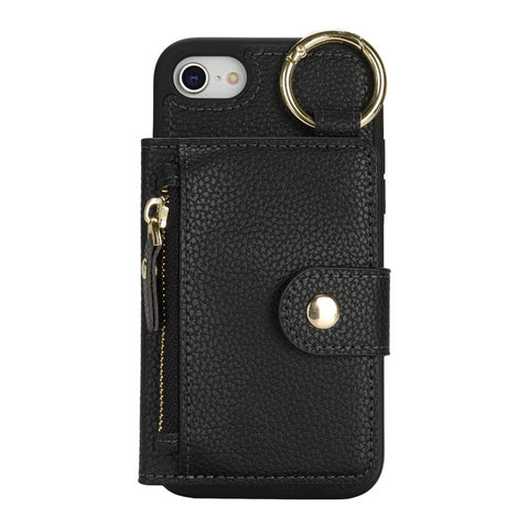For iPhone SE (2022) / (2020) / 8 / 7 Case Litchi Textured PU Leather + TPU Kickstand Phone Cover with Card Slot