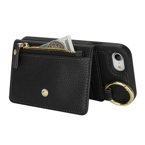 For iPhone SE (2022) / (2020) / 8 / 7 Case Litchi Textured PU Leather + TPU Kickstand Phone Cover with Card Slot