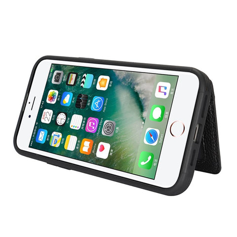 For iPhone SE (2022) / (2020) / 8 / 7 Case Litchi Textured PU Leather + TPU Kickstand Phone Cover with Card Slot