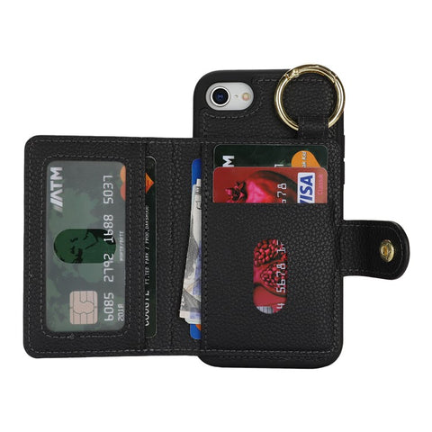For iPhone SE (2022) / (2020) / 8 / 7 Case Litchi Textured PU Leather + TPU Kickstand Phone Cover with Card Slot
