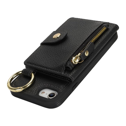 For iPhone SE (2022) / (2020) / 8 / 7 Case Litchi Textured PU Leather + TPU Kickstand Phone Cover with Card Slot