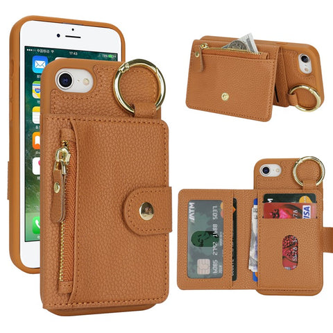For iPhone SE (2022) / (2020) / 8 / 7 Case Litchi Textured PU Leather + TPU Kickstand Phone Cover with Card Slot