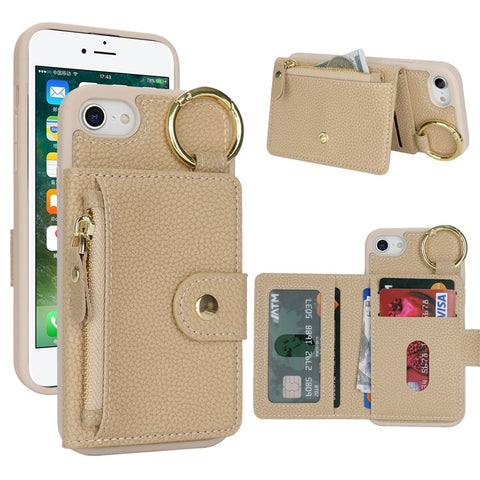 For iPhone SE (2022) / (2020) / 8 / 7 Case Litchi Textured PU Leather + TPU Kickstand Phone Cover with Card Slot