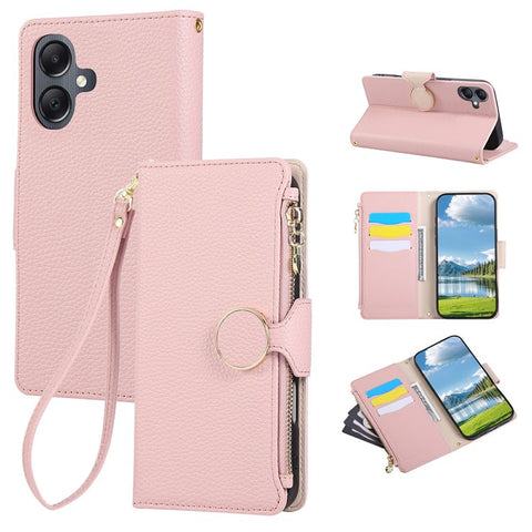 For Samsung Galaxy A06 4G / 5G Case Zipper Wallet Leather Phone Cover with Wrist Strap