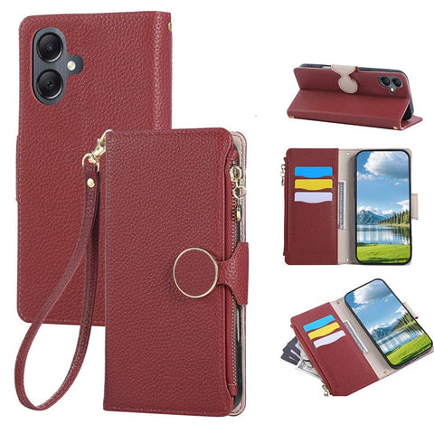 For Samsung Galaxy A06 4G / 5G Case Zipper Wallet Leather Phone Cover with Wrist Strap