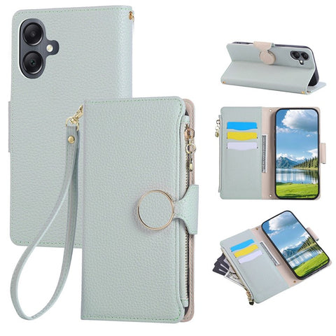 For Samsung Galaxy A06 4G / 5G Case Zipper Wallet Leather Phone Cover with Wrist Strap