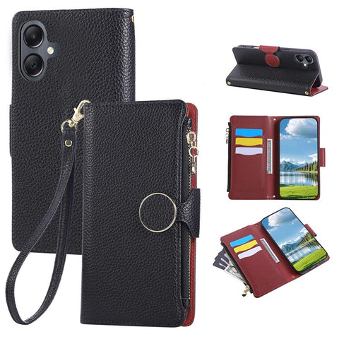For Samsung Galaxy A06 4G / 5G Case Zipper Wallet Leather Phone Cover with Wrist Strap