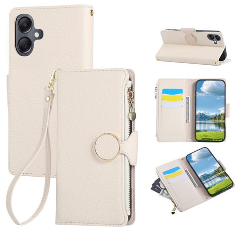 For Samsung Galaxy A06 4G / 5G Case Zipper Wallet Leather Phone Cover with Wrist Strap