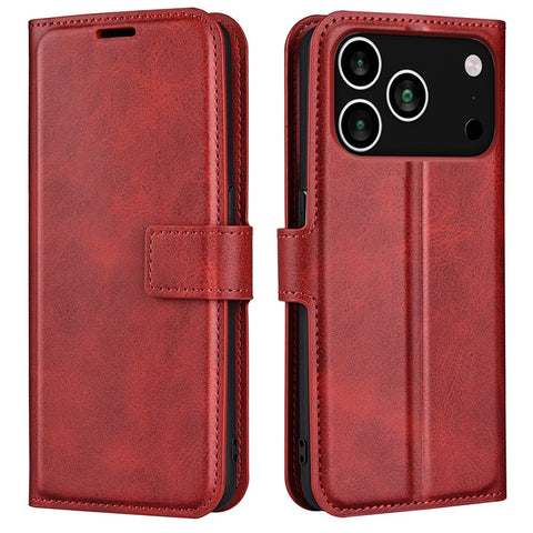 For iPhone 17 Pro Max Stand Case Anti-Scratch Calf Texture Leather Phone Cover