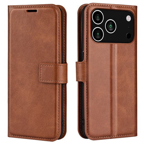 For iPhone 17 Pro Max Stand Case Anti-Scratch Calf Texture Leather Phone Cover