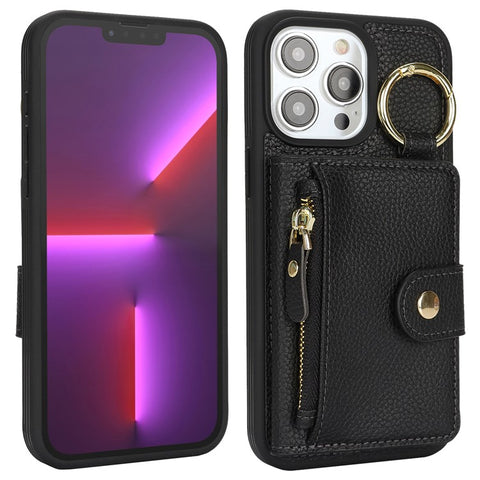 For iPhone 13 Pro Max / 12 Pro Max Case Litchi Textured PU Leather + TPU Kickstand Phone Cover with Card Slot