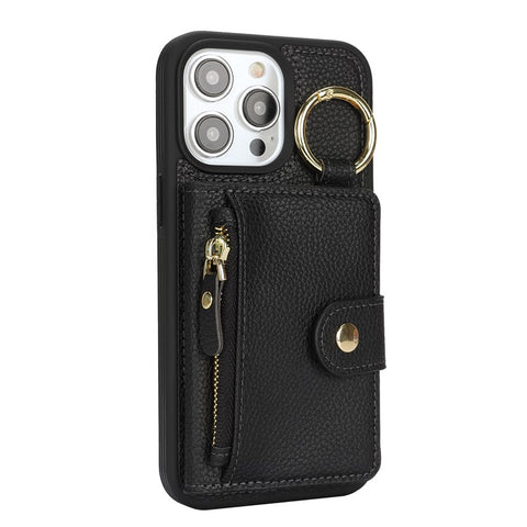 For iPhone 13 Pro Max / 12 Pro Max Case Litchi Textured PU Leather + TPU Kickstand Phone Cover with Card Slot