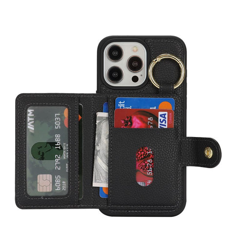 For iPhone 13 Pro Max / 12 Pro Max Case Litchi Textured PU Leather + TPU Kickstand Phone Cover with Card Slot