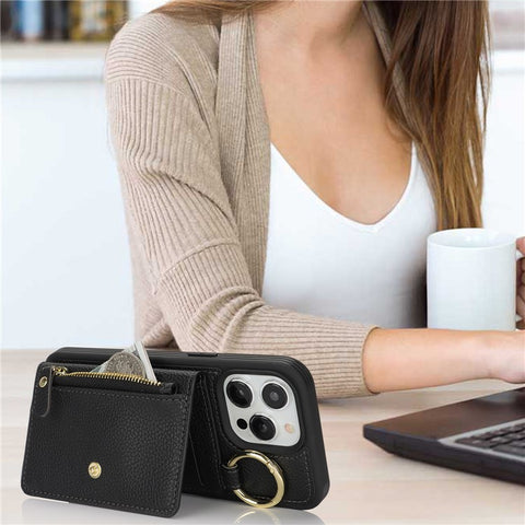 For iPhone 13 Pro Max / 12 Pro Max Case Litchi Textured PU Leather + TPU Kickstand Phone Cover with Card Slot