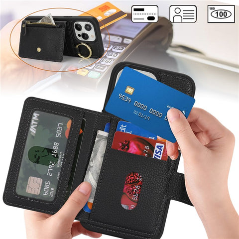 For iPhone 13 Pro Max / 12 Pro Max Case Litchi Textured PU Leather + TPU Kickstand Phone Cover with Card Slot