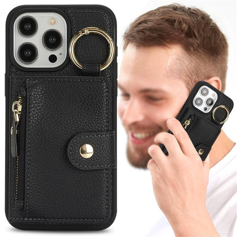 For iPhone 13 Pro Max / 12 Pro Max Case Litchi Textured PU Leather + TPU Kickstand Phone Cover with Card Slot