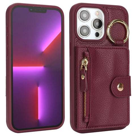 For iPhone 13 Pro Max / 12 Pro Max Case Litchi Textured PU Leather + TPU Kickstand Phone Cover with Card Slot