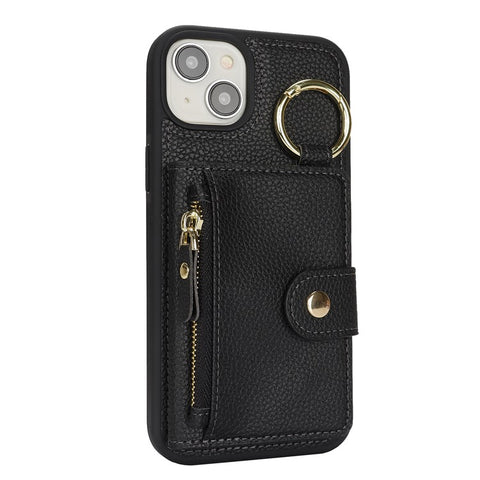 For iPhone 15 Plus / 14 Plus Case Litchi Textured PU Leather + TPU Kickstand Phone Cover with Card Slot