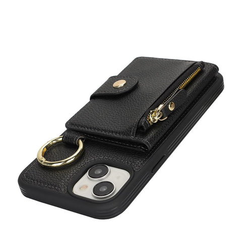 For iPhone 15 Plus / 14 Plus Case Litchi Textured PU Leather + TPU Kickstand Phone Cover with Card Slot