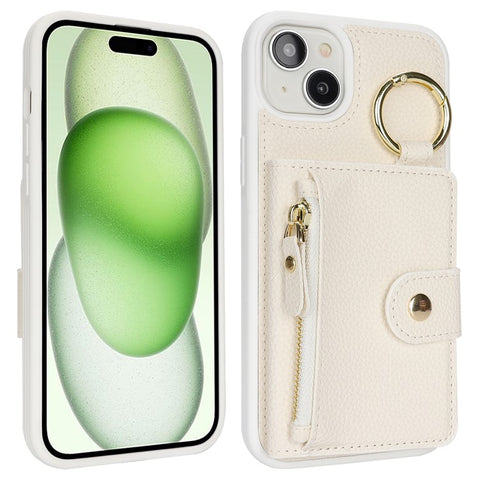 For iPhone 15 Plus / 14 Plus Case Litchi Textured PU Leather + TPU Kickstand Phone Cover with Card Slot