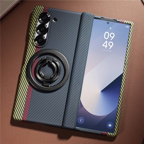 For Samsung Galaxy Z Fold5 5G Case Ring Holder Kickstand Hard PC Phone Cover with Screen Film