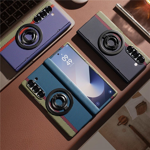 For Samsung Galaxy Z Fold5 5G Case Ring Holder Kickstand Hard PC Phone Cover with Screen Film