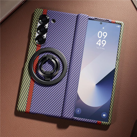 For Samsung Galaxy Z Fold5 5G Case Ring Holder Kickstand Hard PC Phone Cover with Screen Film