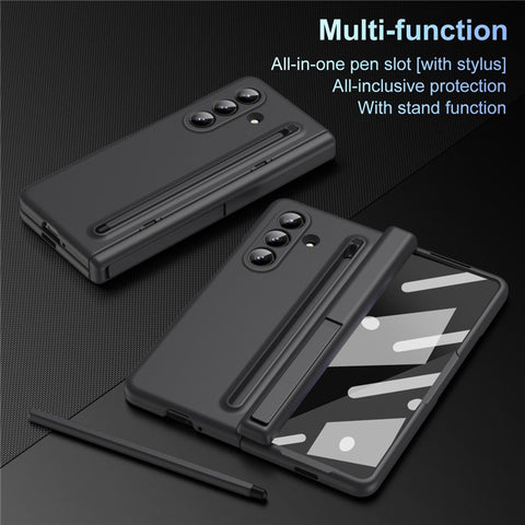 For Samsung Galaxy Z Fold7 5G Case Kickstand PC Phone Back Cover with Stylus and Tempered Glass Film