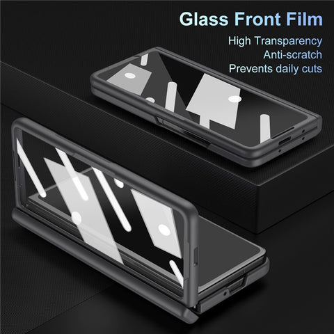 For Samsung Galaxy Z Fold7 5G Case Kickstand PC Phone Back Cover with Stylus and Tempered Glass Film