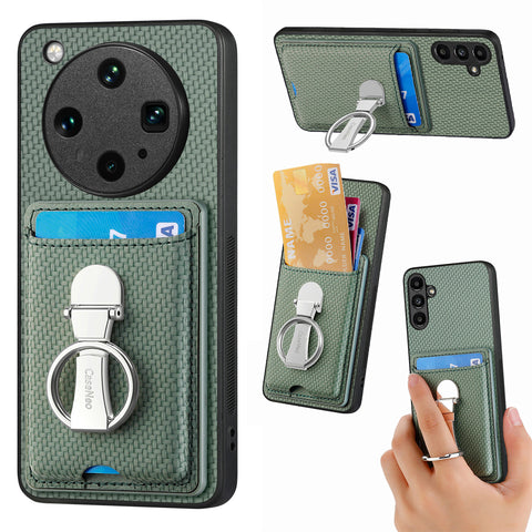 CASENEO For Oppo Find X8 Ultra 5G Leather Phone Back Cover with Kickstand and Card Slots Carbon Fiber Texture