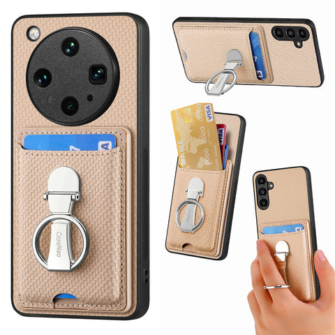 CASENEO For Oppo Find X8 Ultra 5G Leather Phone Back Cover with Kickstand and Card Slots Carbon Fiber Texture