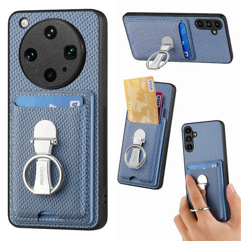CASENEO For Oppo Find X8 Ultra 5G Leather Phone Back Cover with Kickstand and Card Slots Carbon Fiber Texture