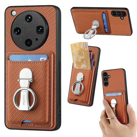 CASENEO For Oppo Find X8 Ultra 5G Leather Phone Back Cover with Kickstand and Card Slots Carbon Fiber Texture
