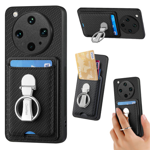 CASENEO For Oppo Find X8 Ultra 5G Leather Phone Back Cover with Kickstand and Card Slots Carbon Fiber Texture