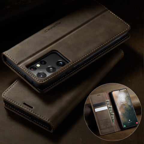 CASEME For Samsung Galaxy S21 Ultra 5G Case  033 Series RFID Blocking Wallet Stand Calf Texture Leather Phone Cover