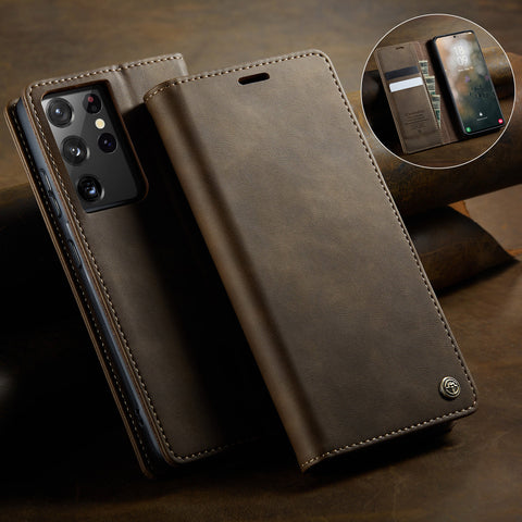 CASEME For Samsung Galaxy S21 Ultra 5G Case  033 Series RFID Blocking Wallet Stand Calf Texture Leather Phone Cover