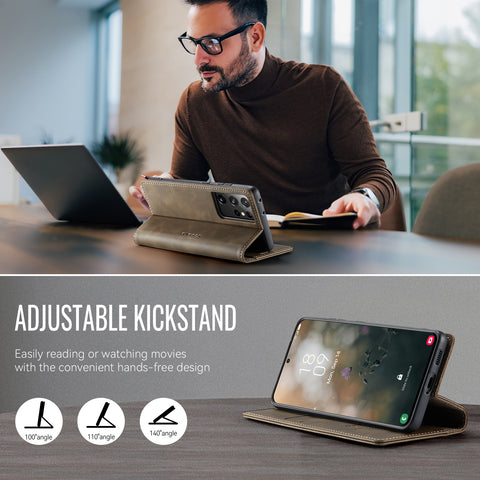 CASEME For Samsung Galaxy S21 Ultra 5G Case  033 Series RFID Blocking Wallet Stand Calf Texture Leather Phone Cover