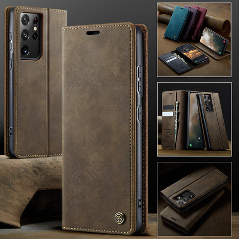 CASEME For Samsung Galaxy S21 Ultra 5G Case  033 Series RFID Blocking Wallet Stand Calf Texture Leather Phone Cover