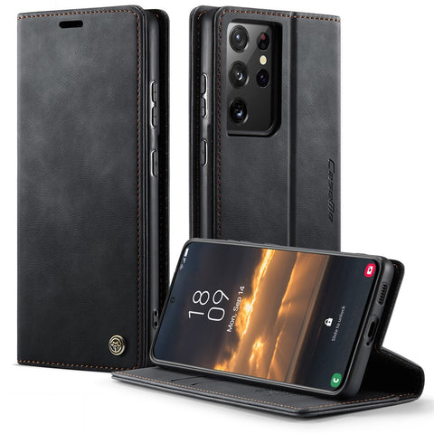CASEME For Samsung Galaxy S21 Ultra 5G Case  033 Series RFID Blocking Wallet Stand Calf Texture Leather Phone Cover