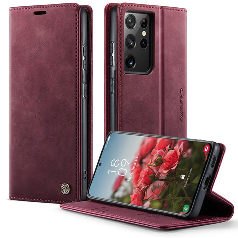CASEME For Samsung Galaxy S21 Ultra 5G Case  033 Series RFID Blocking Wallet Stand Calf Texture Leather Phone Cover
