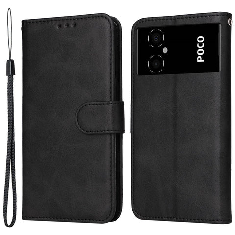 For Xiaomi Poco M4 5G / Poco M5 (India) 4G Calf Texture PU Leather Shockproof Cover Stand Wallet Cell Phone Case