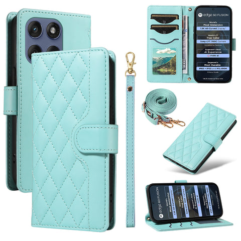 For Motorola Edge 60 5G / Motorola Edge 60 Pro 5G / Motorola Edge (2025) 5G / Motorola Edge 60 Fusion 5G Wallet Case Rhombus Leather Phone Cover with Strap