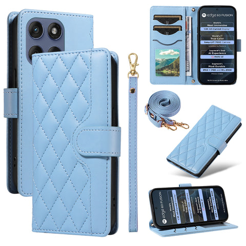 For Motorola Edge 60 5G / Motorola Edge 60 Pro 5G / Motorola Edge (2025) 5G / Motorola Edge 60 Fusion 5G Wallet Case Rhombus Leather Phone Cover with Strap