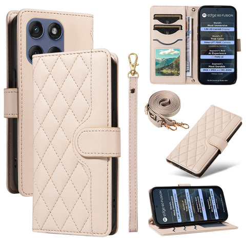 For Motorola Edge 60 5G / Motorola Edge 60 Pro 5G / Motorola Edge (2025) 5G / Motorola Edge 60 Fusion 5G Wallet Case Rhombus Leather Phone Cover with Strap