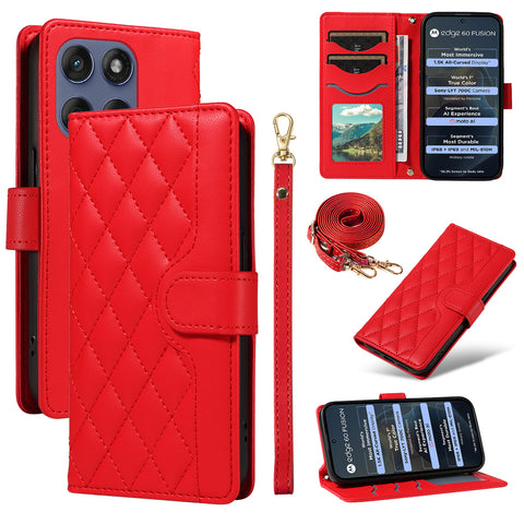 For Motorola Edge 60 5G / Motorola Edge 60 Pro 5G / Motorola Edge (2025) 5G / Motorola Edge 60 Fusion 5G Wallet Case Rhombus Leather Phone Cover with Strap