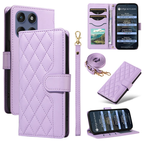 For Motorola Edge 60 5G / Motorola Edge 60 Pro 5G / Motorola Edge (2025) 5G / Motorola Edge 60 Fusion 5G Wallet Case Rhombus Leather Phone Cover with Strap