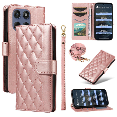 For Motorola Edge 60 5G / Motorola Edge 60 Pro 5G / Motorola Edge (2025) 5G / Motorola Edge 60 Fusion 5G Wallet Case Rhombus Leather Phone Cover with Strap