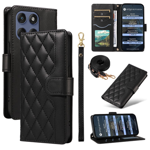 For Motorola Edge 60 5G / Motorola Edge 60 Pro 5G / Motorola Edge (2025) 5G / Motorola Edge 60 Fusion 5G Wallet Case Rhombus Leather Phone Cover with Strap