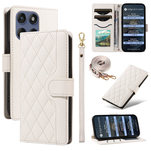 For Motorola Edge 60 5G / Motorola Edge 60 Pro 5G / Motorola Edge (2025) 5G / Motorola Edge 60 Fusion 5G Wallet Case Rhombus Leather Phone Cover with Strap